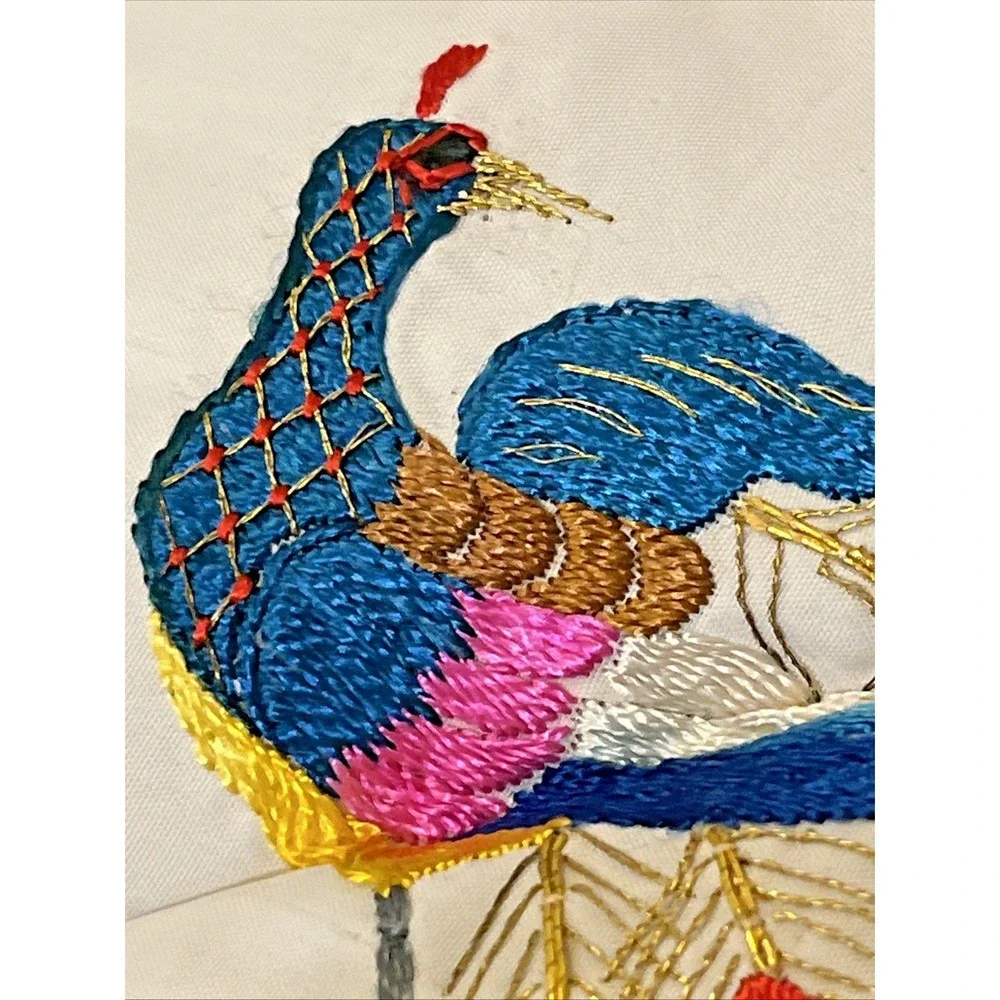 Vintage Embroidered Peacock Scarf White Square Scarf 28